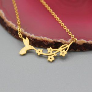 Hummingbird necklace gold tone dainty new